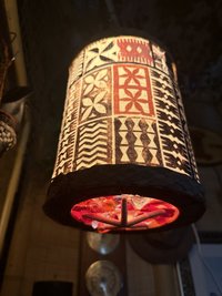 Mini Tiki Drum Pendant Lamp, Handmade Fabric Shade with Starfish
