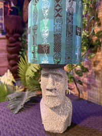 Moai Tiki Table Lamp with Pukao, Cordless Stone Finish