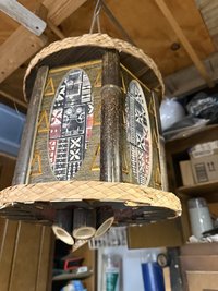 Bamboo Spike Tiki Pendant Lamp, Handmade Wood and Bamboo