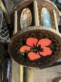 Hibiscus Tiki Pendant Lamp, Hand-Poured Resin, Sea Glass and Bamboo