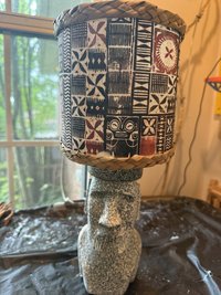 Moai Tiki Table Lamp with Pukao, Cordless Stone Finish