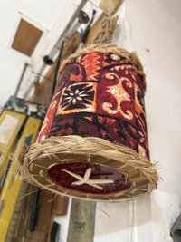 Mini Tiki Drum Pendant Lamp, Handmade Fabric Shade with Starfish