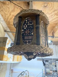 Bamboo Spike Tiki Pendant Lamp, Handmade Wood and Bamboo