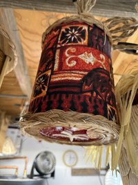 Mini Tiki Drum Pendant Lamp, Handmade Fabric Shade with Starfish