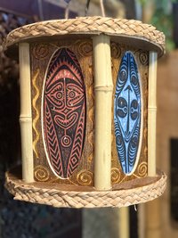Bamboo Spike Tiki Pendant Lamp, Handmade Wood and Bamboo