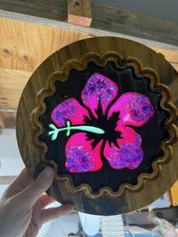 Hibiscus Tiki Pendant Lamp, Hand-Poured Resin, Sea Glass and Bamboo