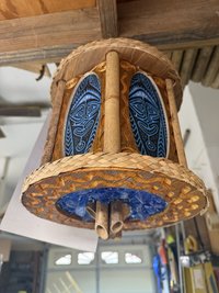 Bamboo Spike Tiki Pendant Lamp, Handmade Wood and Bamboo