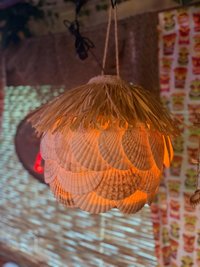 Oceanic Arts Tribute Tiki Pendant Lamp, Scallop Shells and Thatch Hat