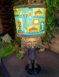 Polynesian Myth Tiki Table Lamp, Cordless RGB, 3D Printed Wood Tone