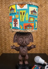 Polynesian Myth Tiki Table Lamp, Cordless RGB, 3D Printed Wood Tone
