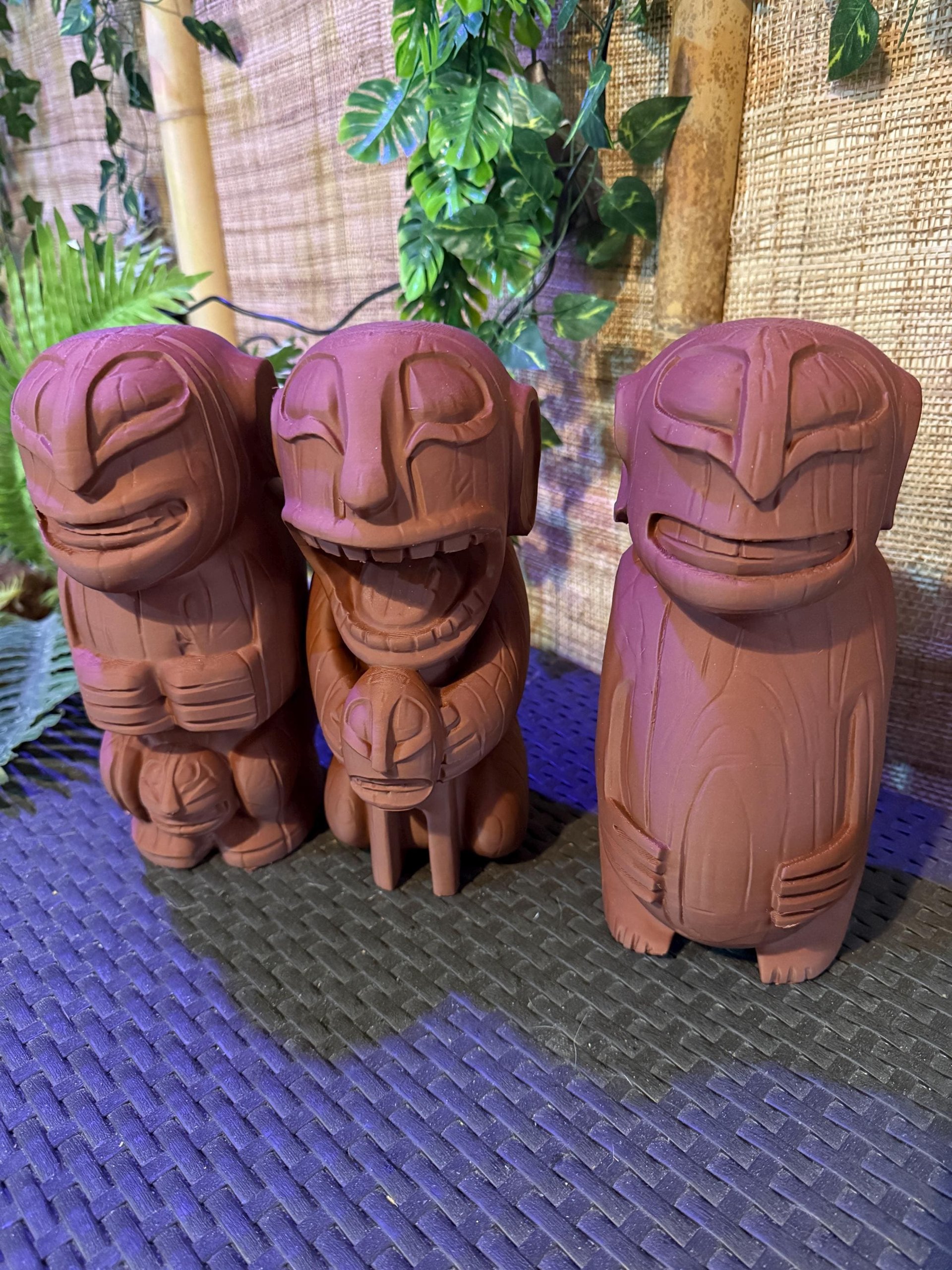 Cannibal Trio Tiki Statues, Set of 3, 3D Printed in Wood Filament