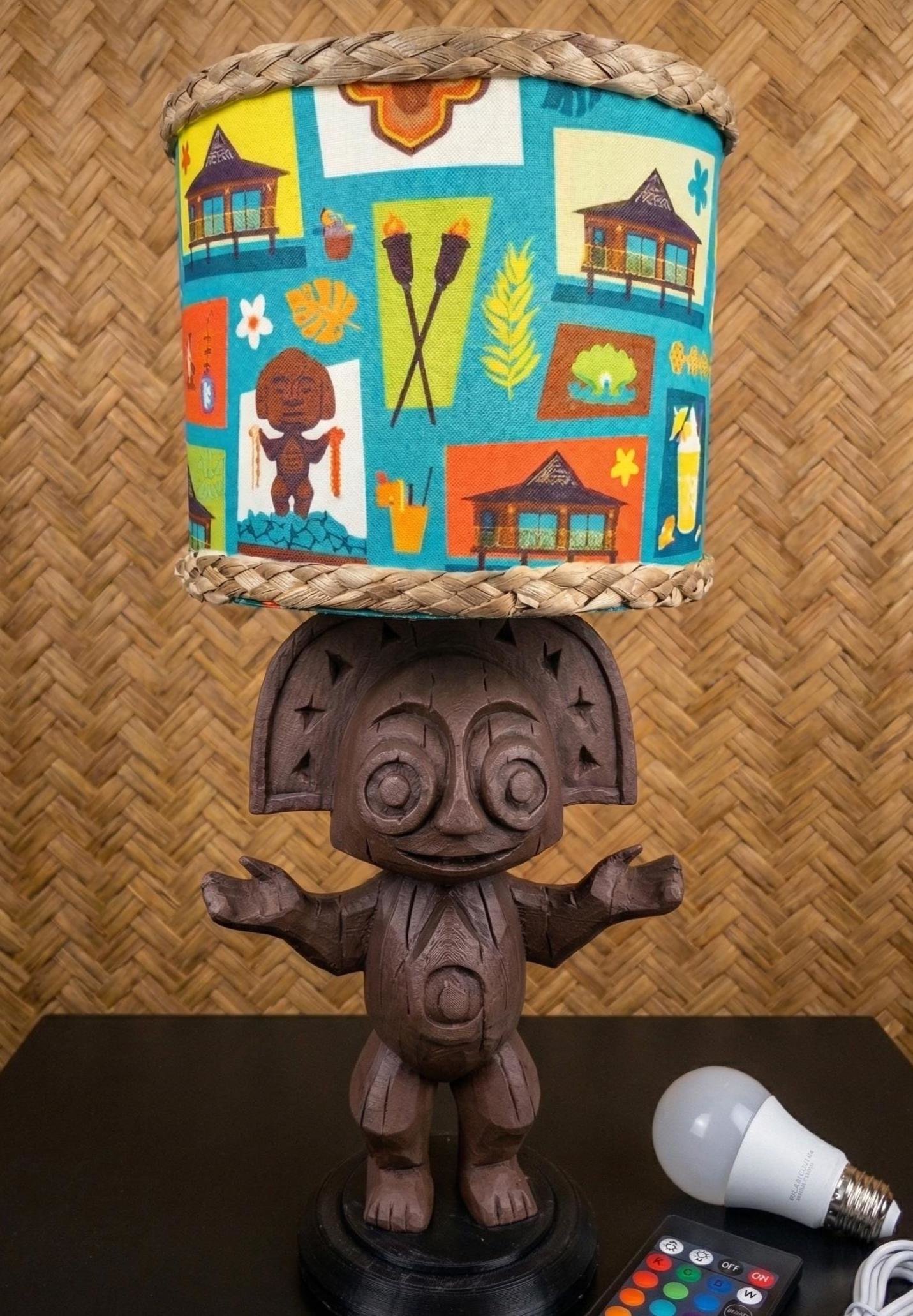 Polynesian Myth Tiki Table Lamp, Cordless RGB, 3D Printed Wood Tone