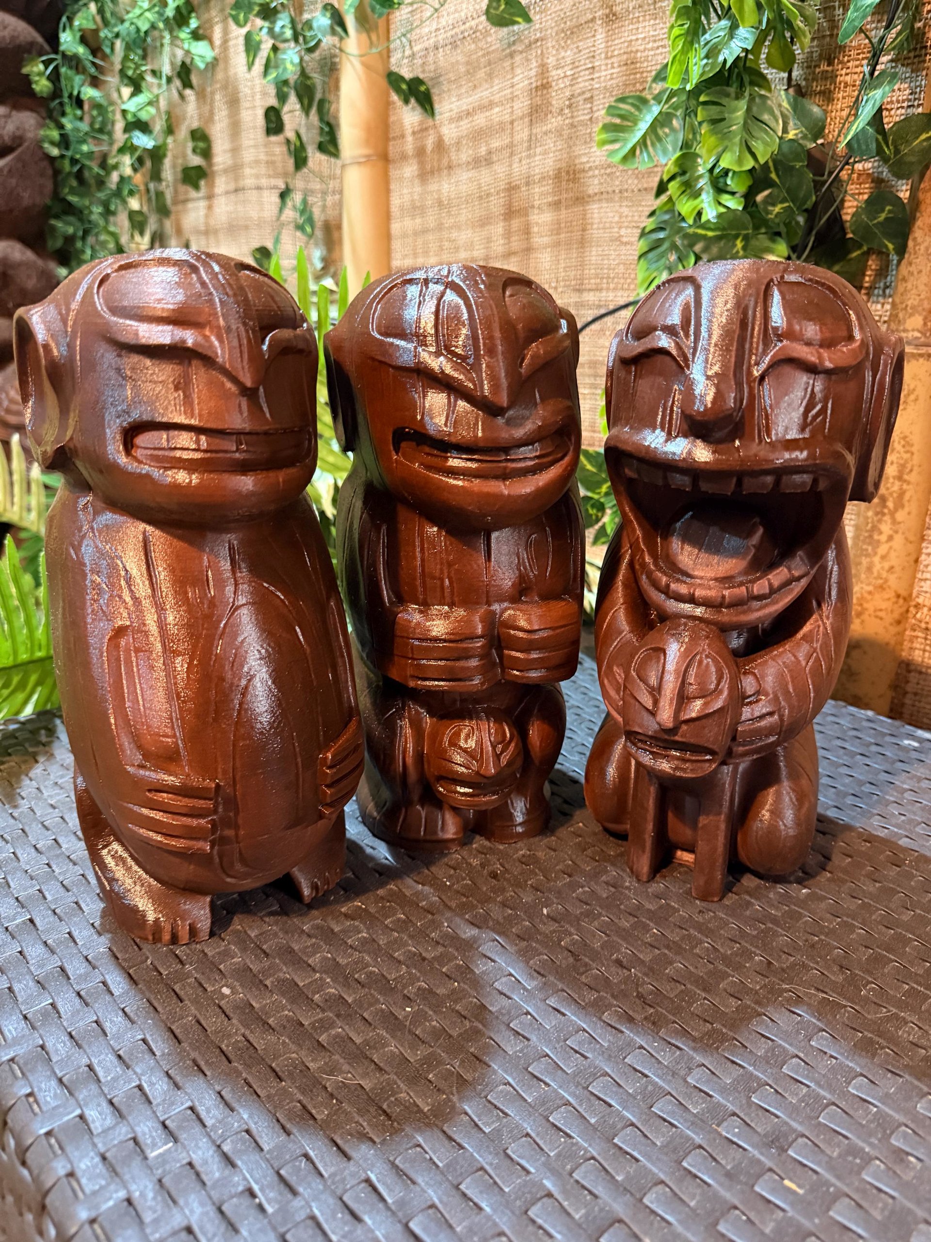 Cannibal Trio Tiki Statues, Set of 3, 3D Printed in Wood Filament
