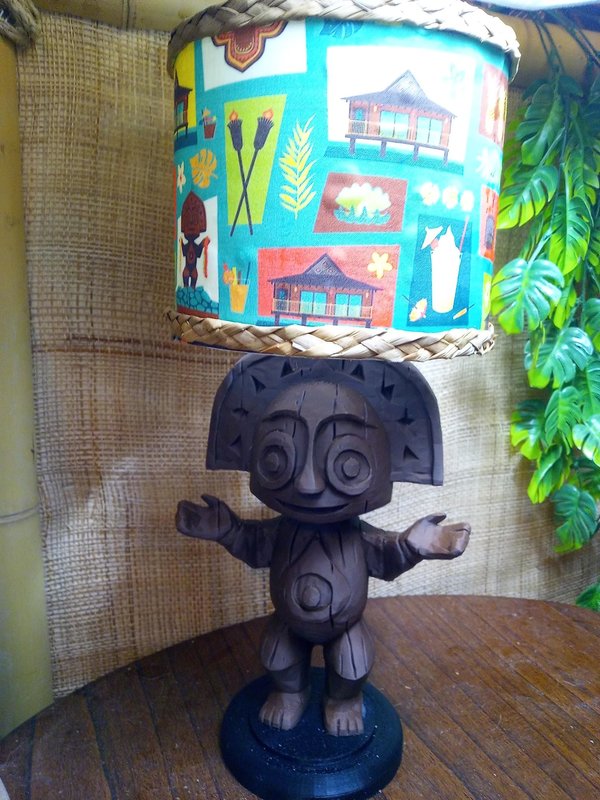 Polynesian Myth Tiki Table Lamp, Cordless RGB, 3D Printed Wood Tone
