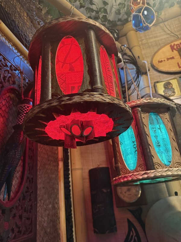 Bamboo Spike Tiki Pendant Lamp, Handmade Wood and Bamboo